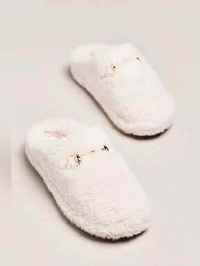 Faux Shearling Slide Slippers with Gold Accent - Horsebit By MAEVE